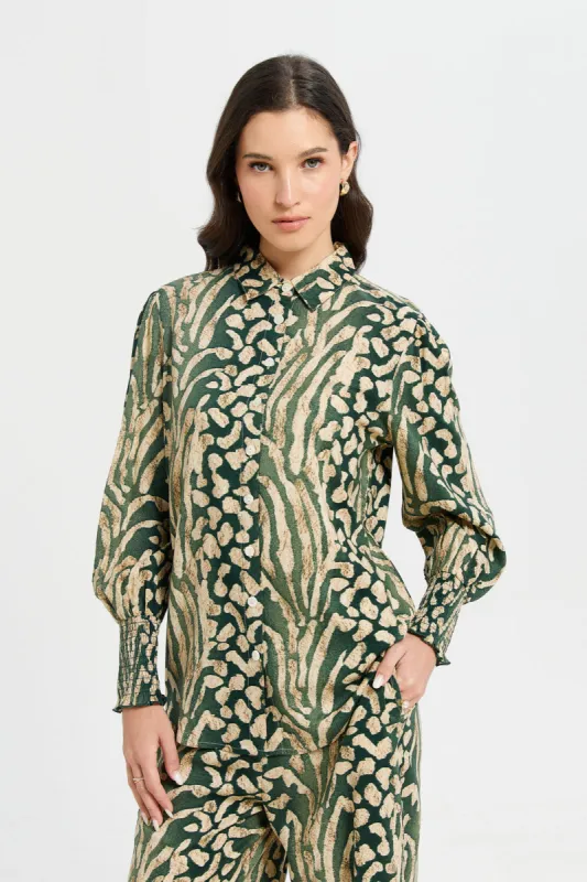 Women Olive And Beige Printed Shirt sold by Redtag