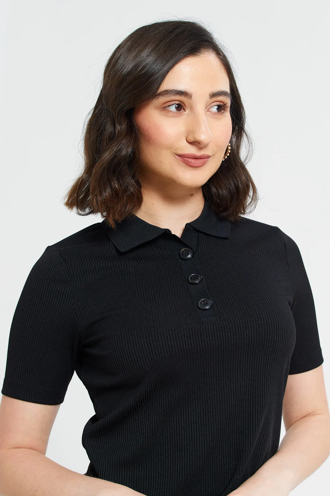 Polo Neck Button Detailed Rib Top sold by Redtag product image thumbnail 4