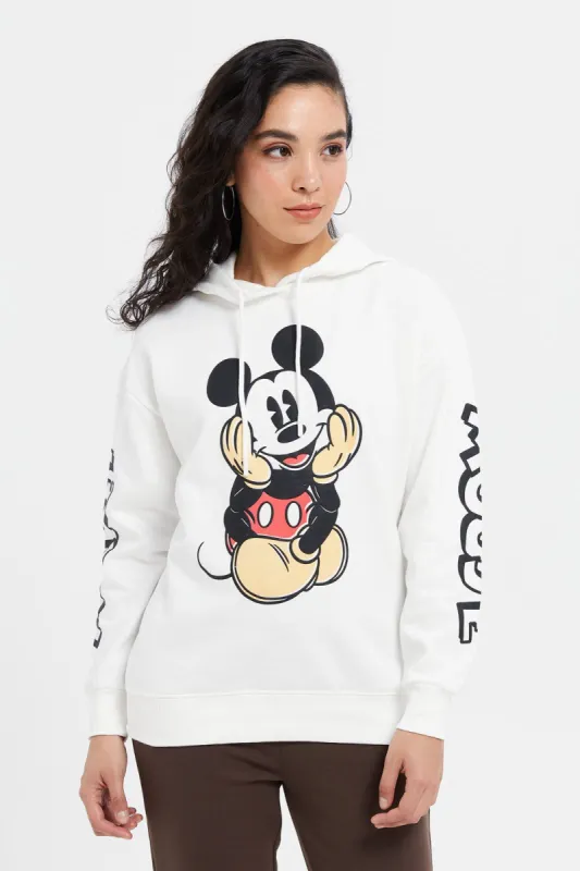 Women Cream Minnie Print Hooded Sweatshirt sold by Redtag