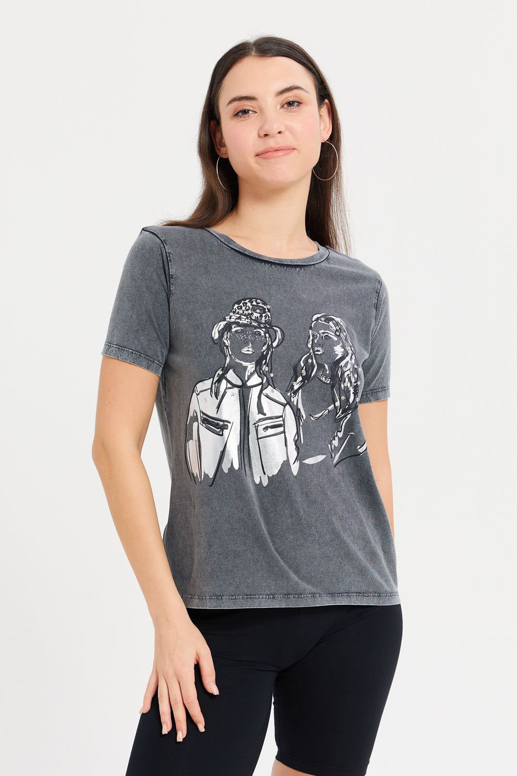 Women Charcoal Embellished T-Shirt sold by Redtag