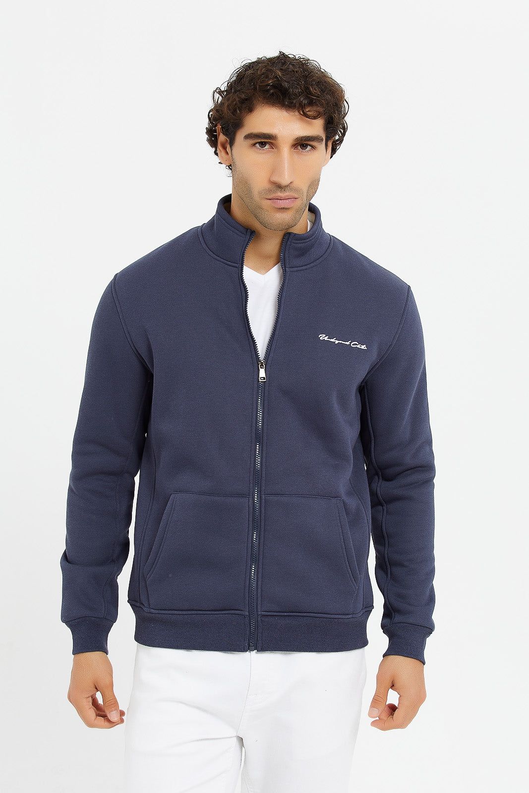 Men Blue Faux Fur Zipper Jacket sold by Redtag