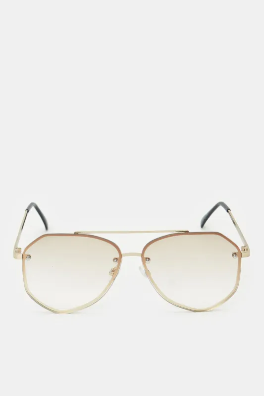 Men Gold Hexagonal Sunglasses sold by Redtag