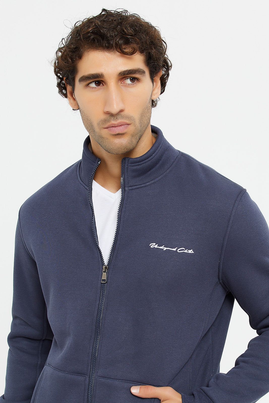 Men Blue Faux Fur Zipper Jacket sold by Redtag product image thumbnail 4