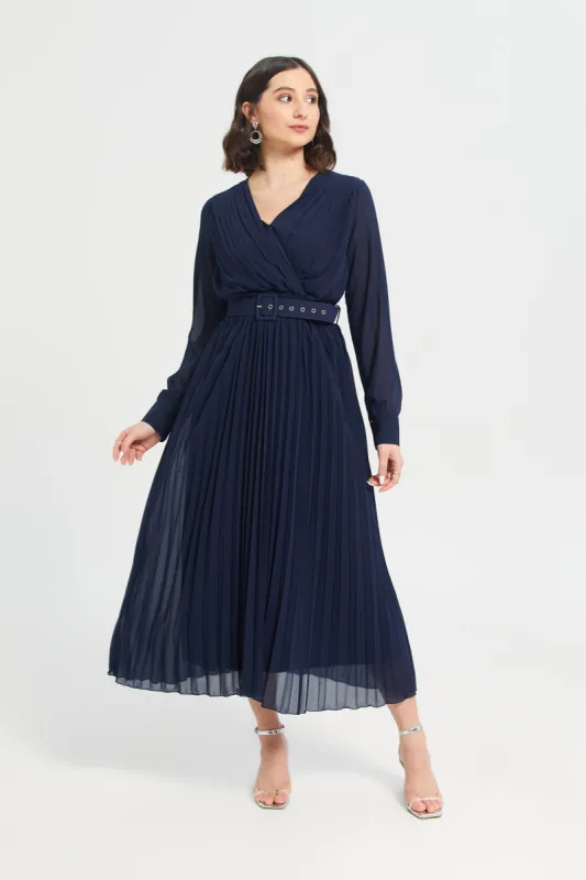 Plisse Belted Midi Dress sold by Redtag