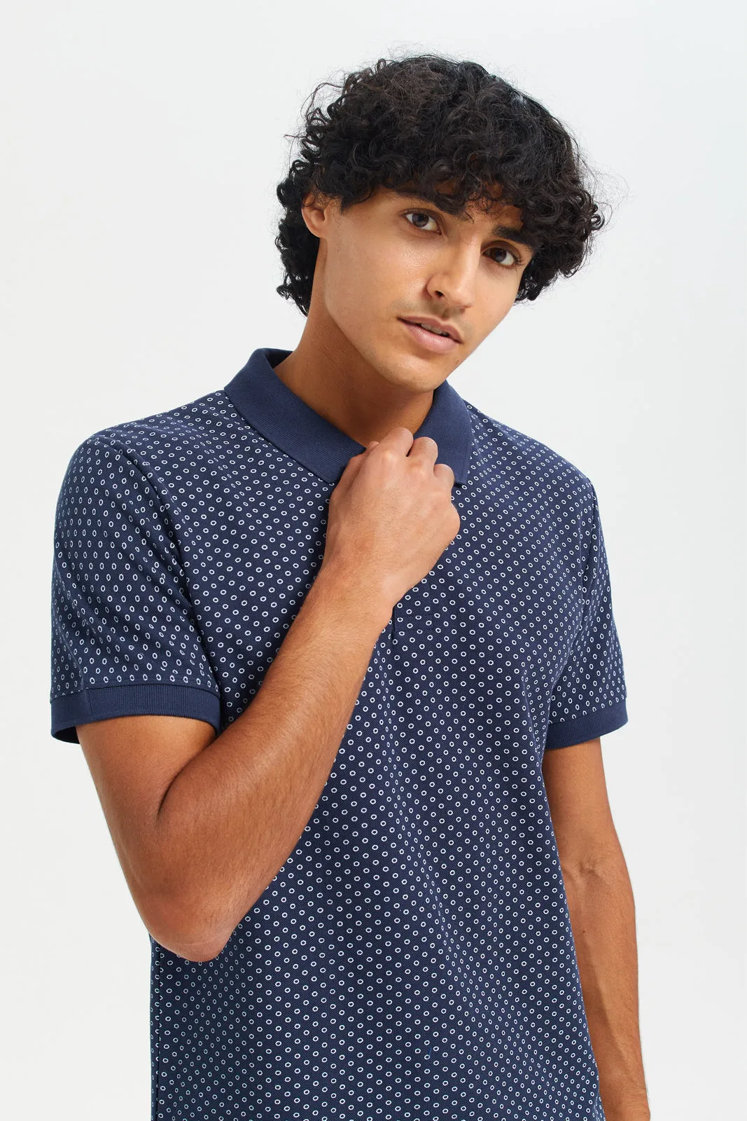 Men Navy Printed Polo T-Shirt sold by Redtag product image thumbnail 4