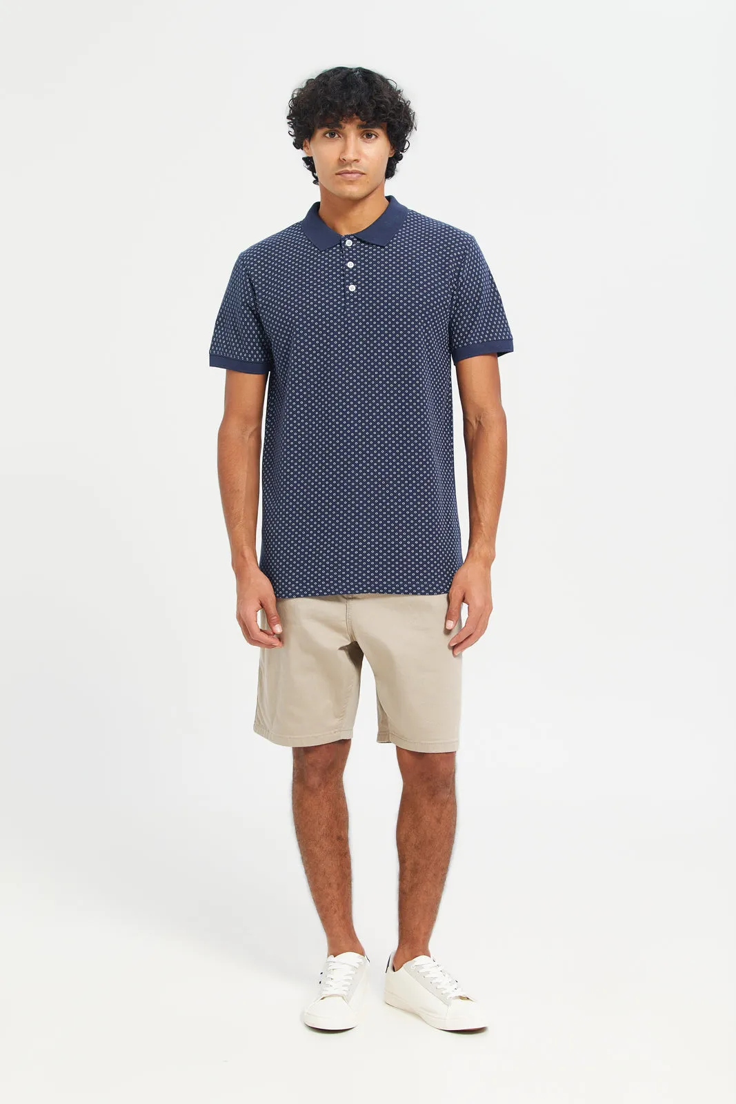 Men Navy Printed Polo T-Shirt sold by Redtag product image thumbnail 2