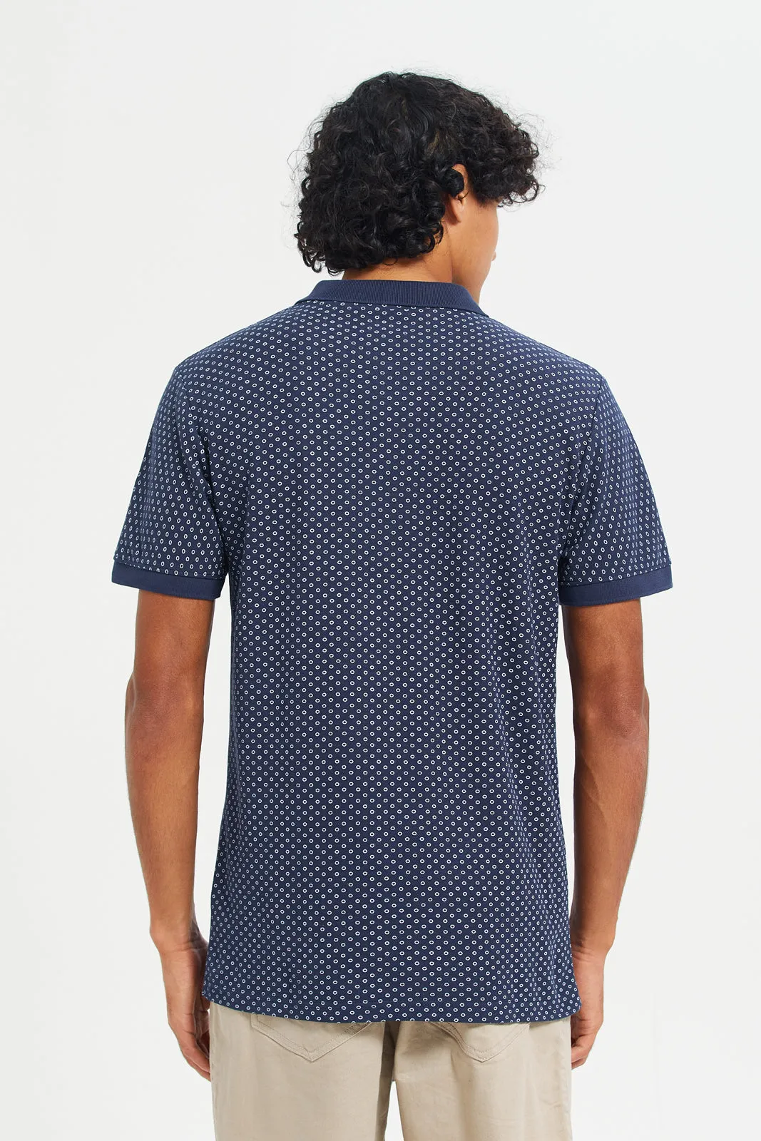 Men Navy Printed Polo T-Shirt sold by Redtag product image thumbnail 3