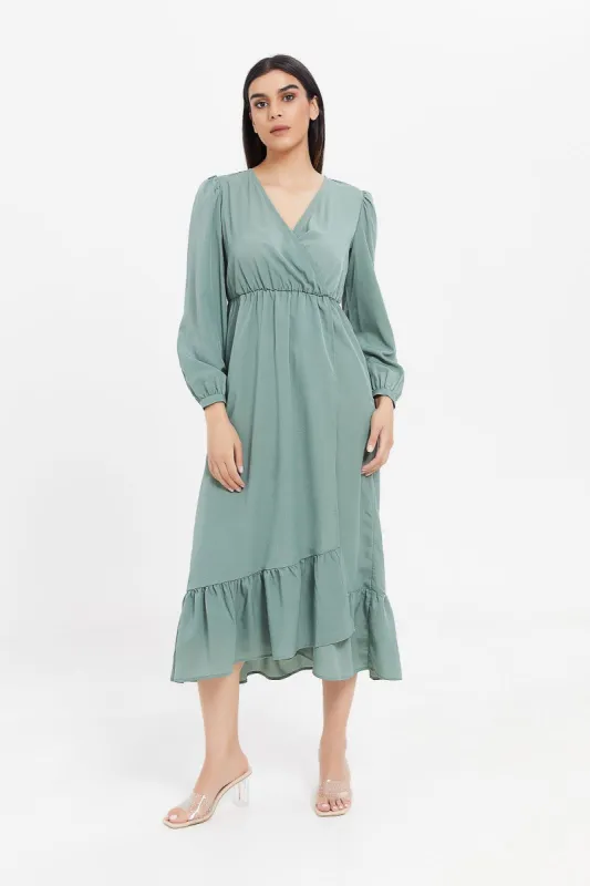Women Teal Wrap Maxi Dress sold by Redtag