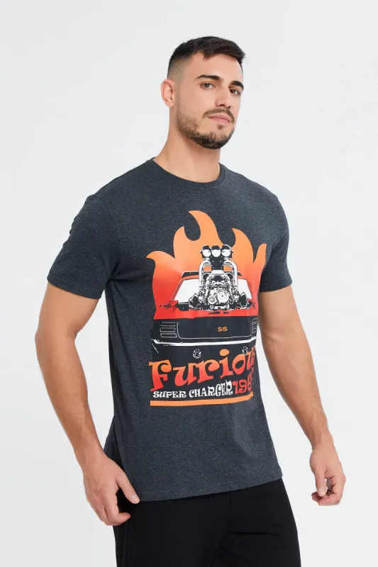 Men Charcoal Furious Print Graphic T-Shirt sold by Redtag