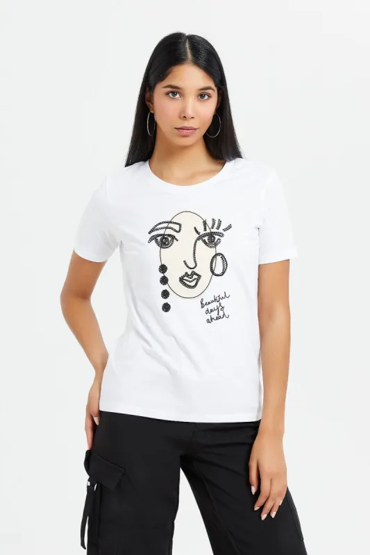 Women White Abstract Illustration T-Shirt sold by Redtag