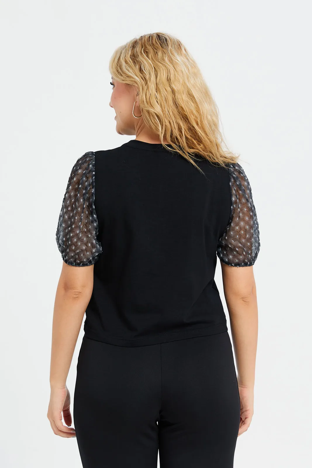 Woman Black Sheer Sleeves Top sold by Redtag product image thumbnail 3