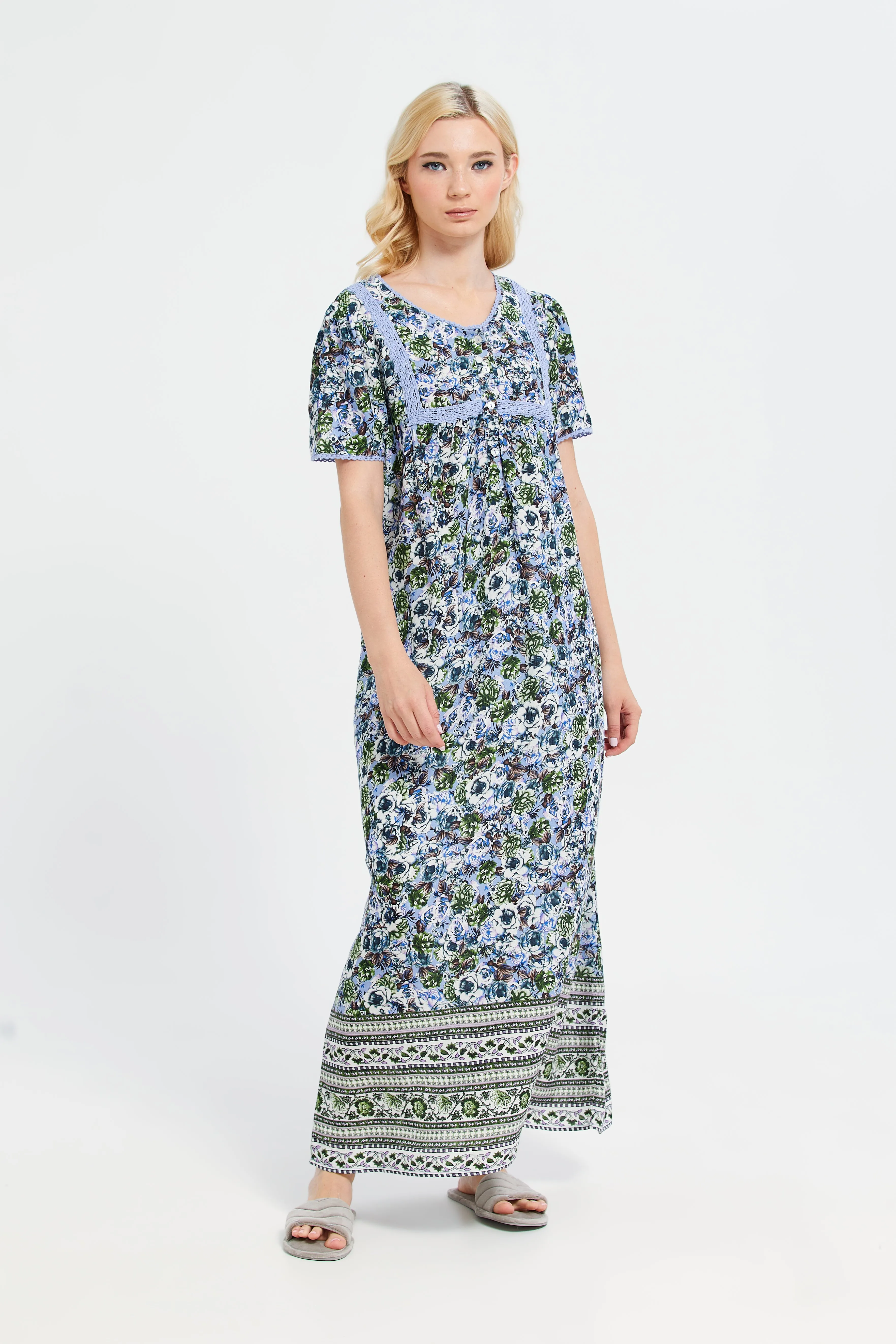 Women Blue Short Sleeve Printed Dobby Nightgown sold by Redtag product image thumbnail 3