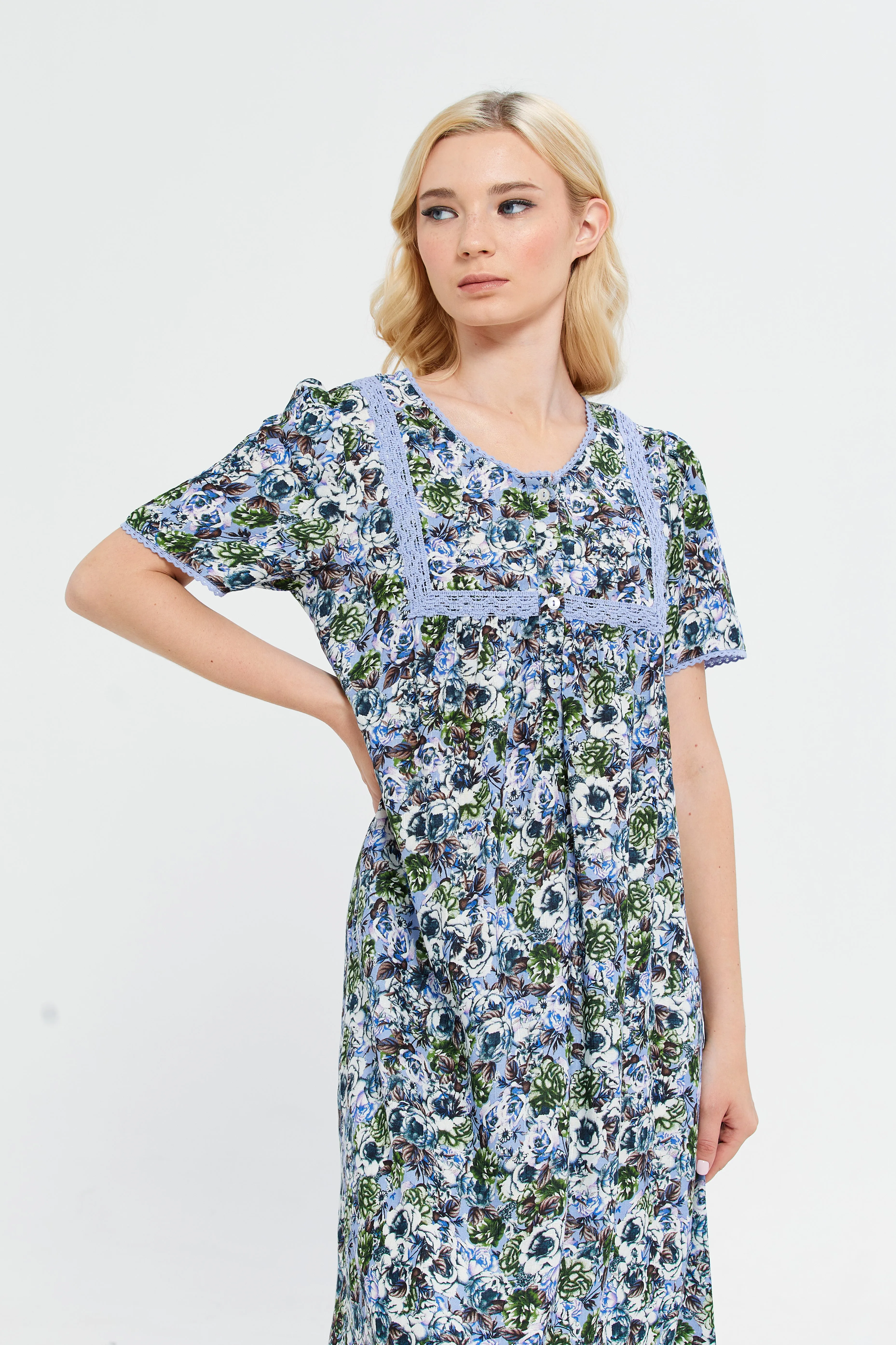 Women Blue Short Sleeve Printed Dobby Nightgown sold by Redtag product image thumbnail 2