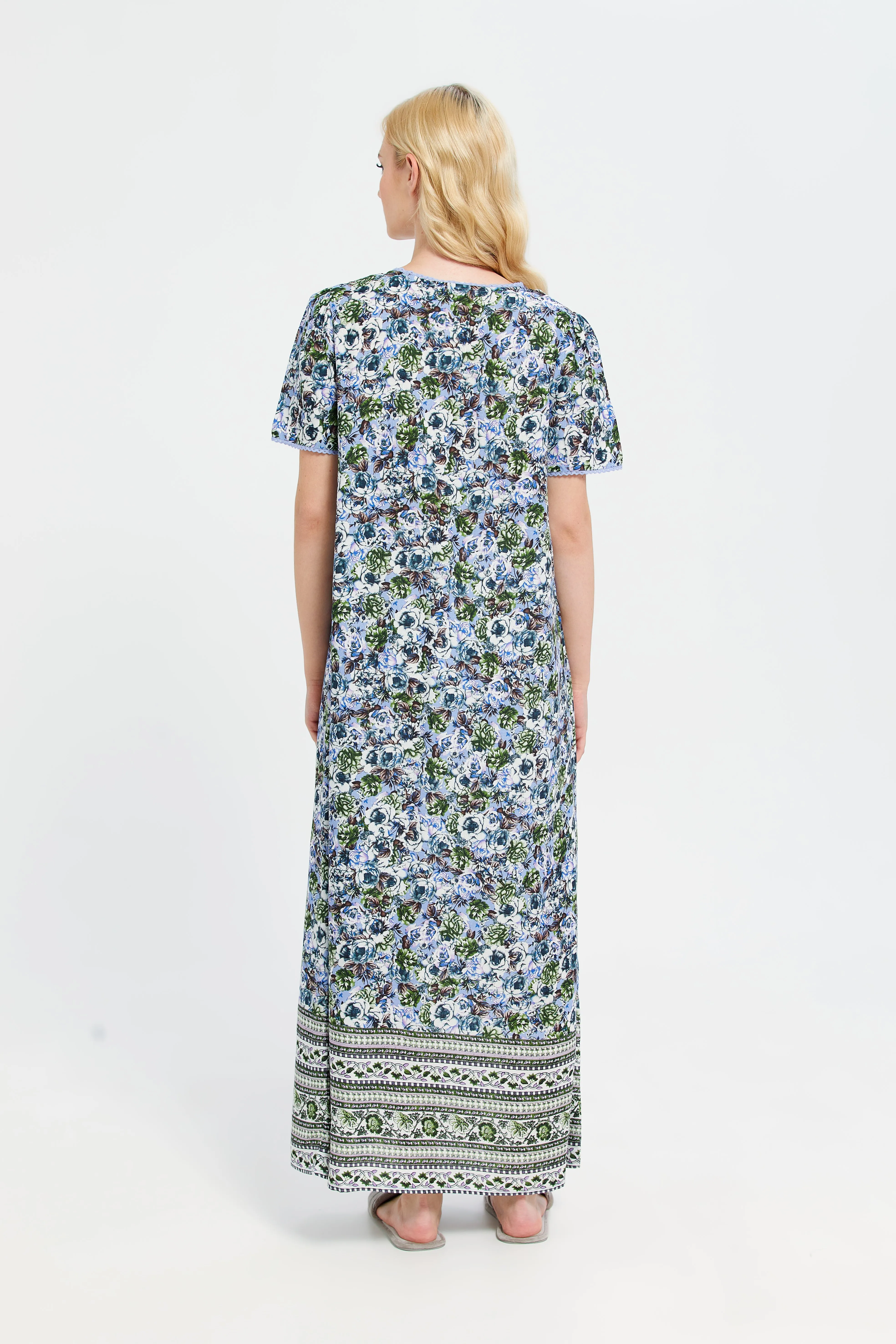 Women Blue Short Sleeve Printed Dobby Nightgown sold by Redtag product image thumbnail 5