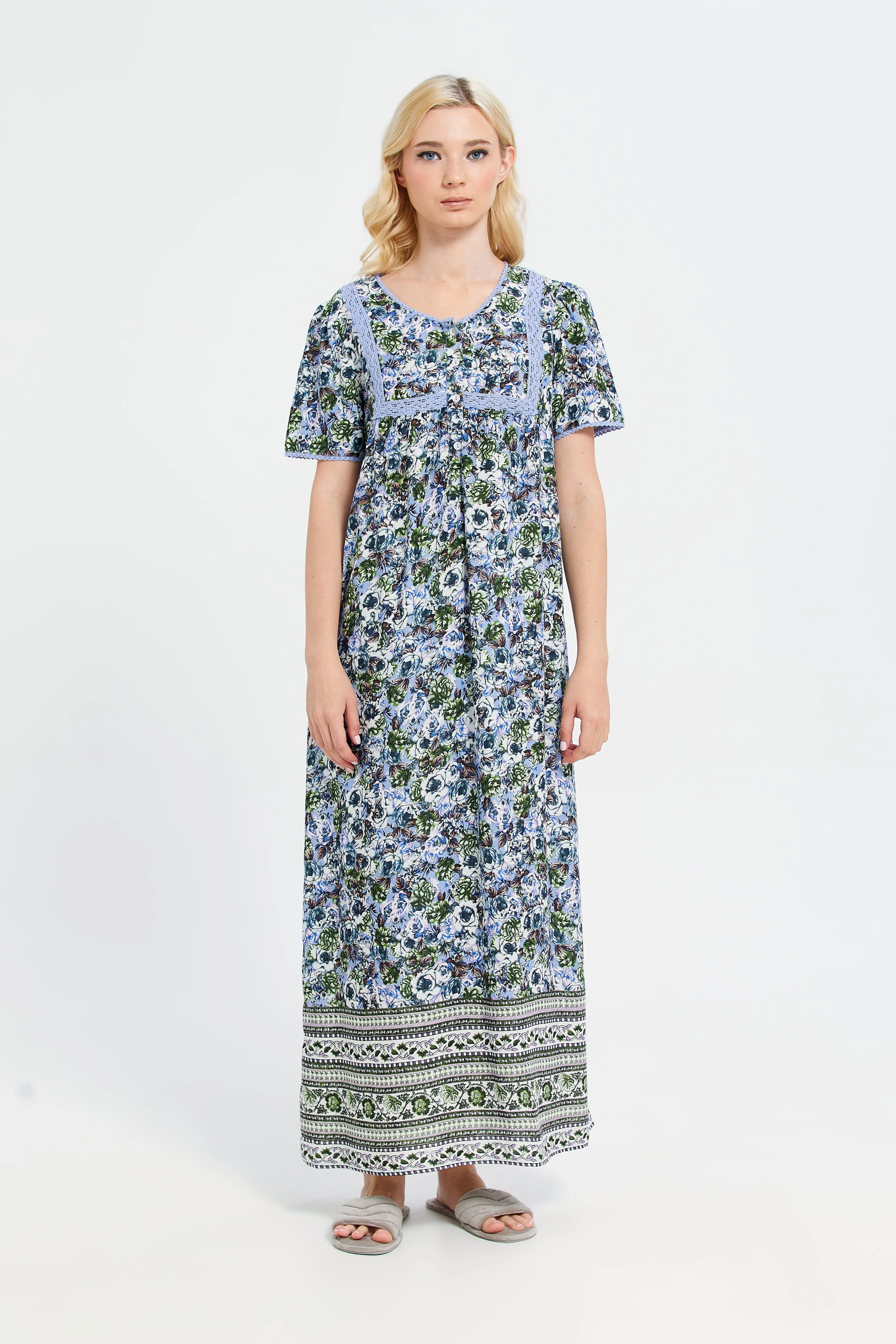 Women Blue Short Sleeve Printed Dobby Nightgown sold by Redtag product image thumbnail 4
