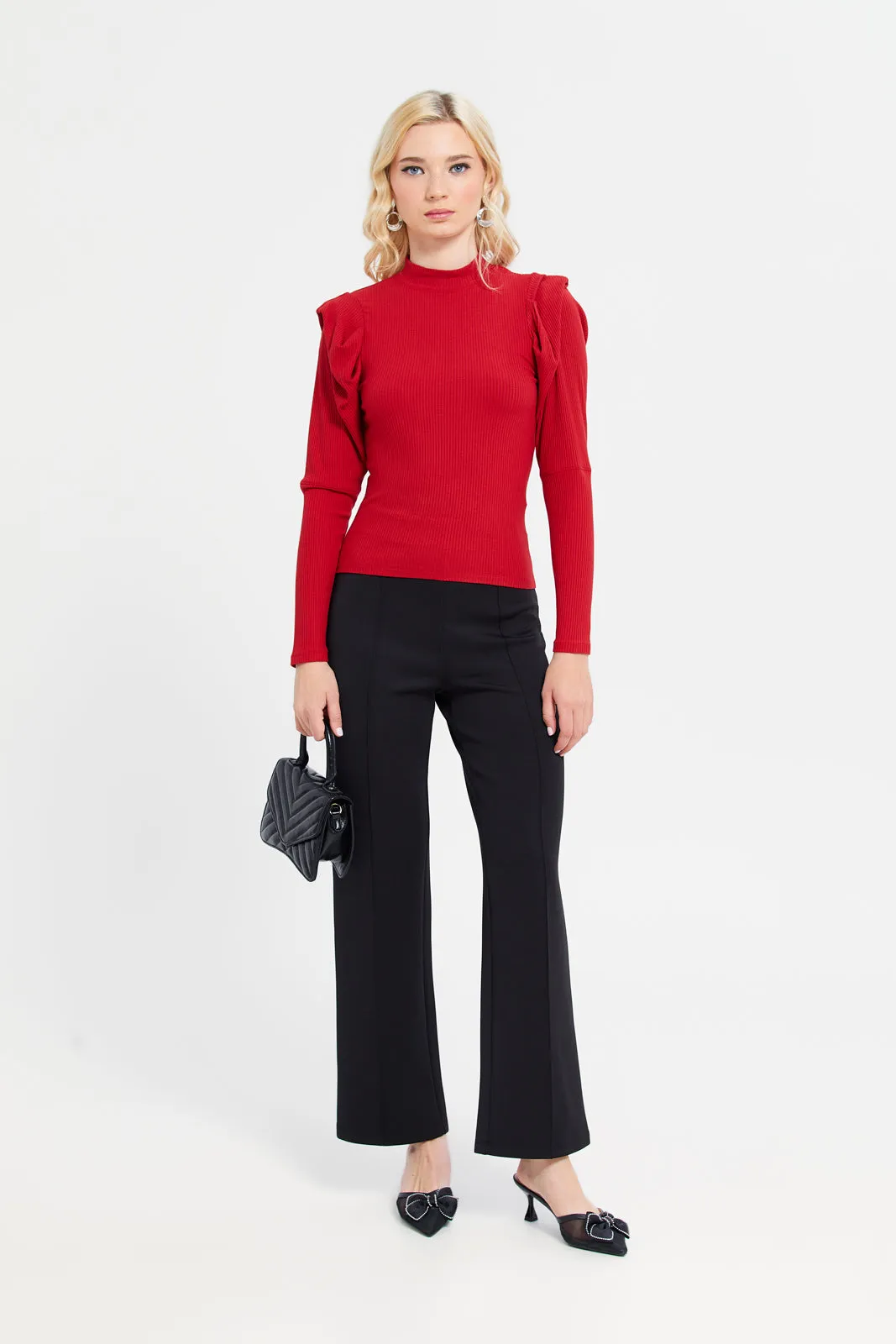 Women Red Mock Neck Long Sleeves Top sold by Redtag product image thumbnail 2