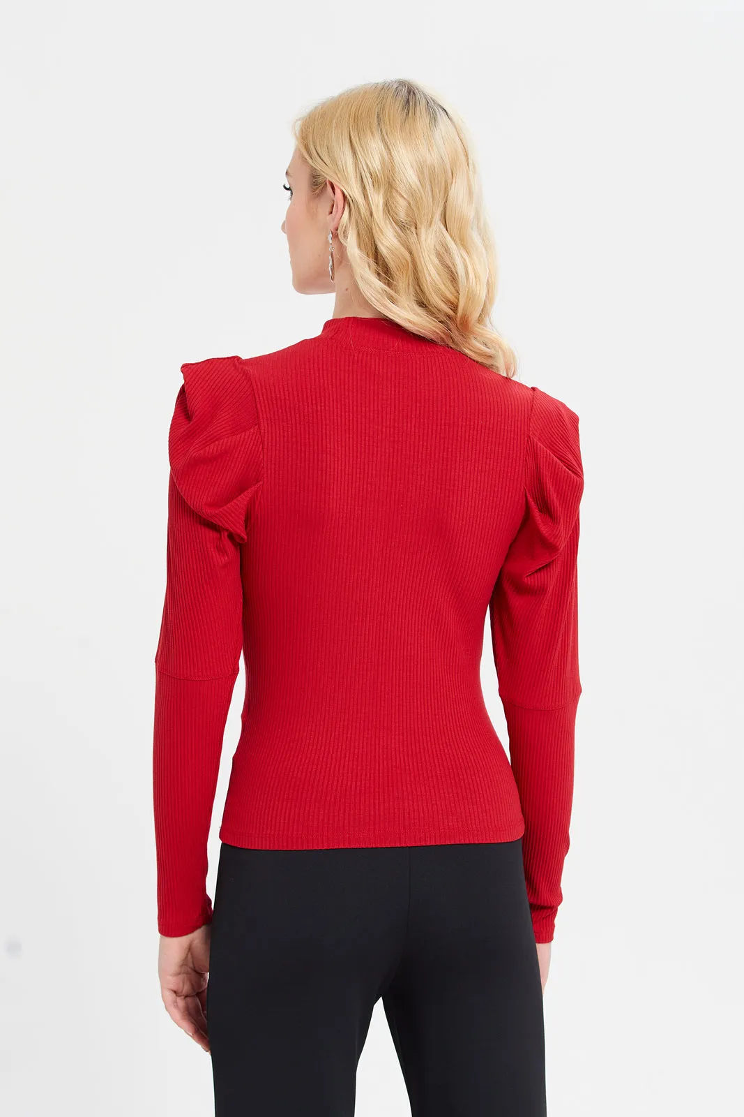 Women Red Mock Neck Long Sleeves Top sold by Redtag product image thumbnail 3