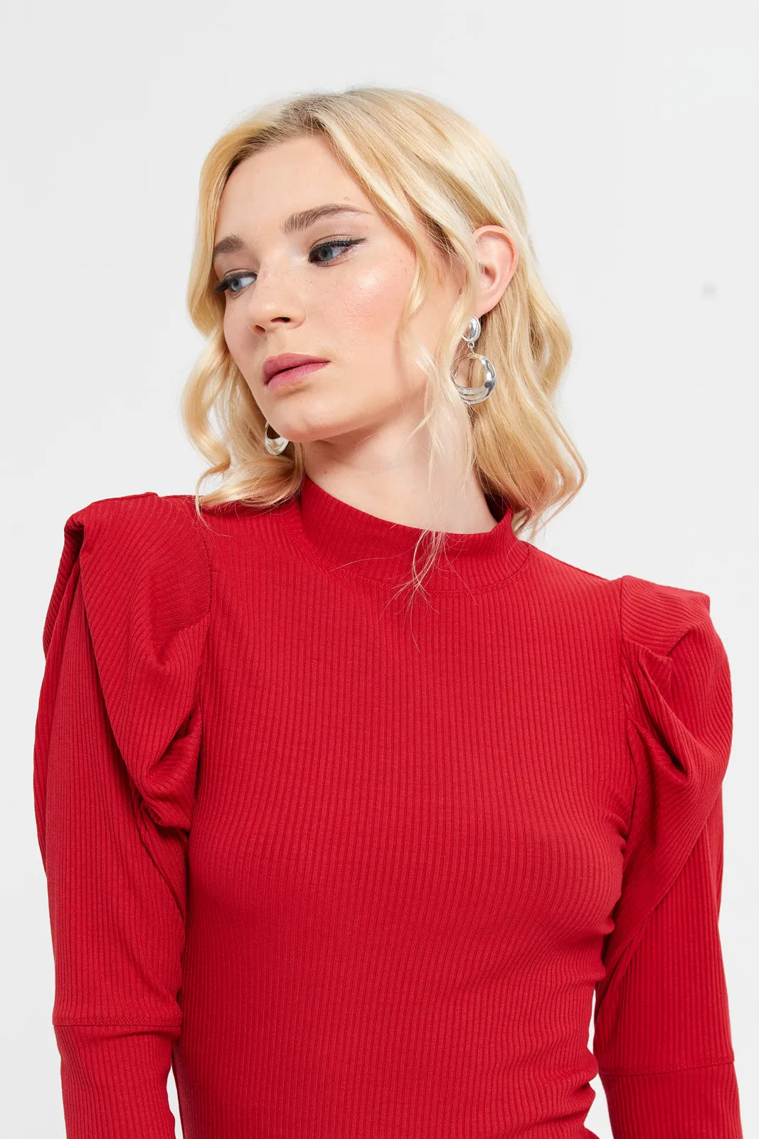 Women Red Mock Neck Long Sleeves Top sold by Redtag product image thumbnail 4