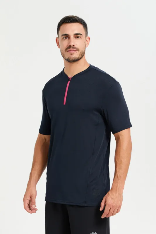 Men Black Plain Active Henley T-Shirt sold by Redtag