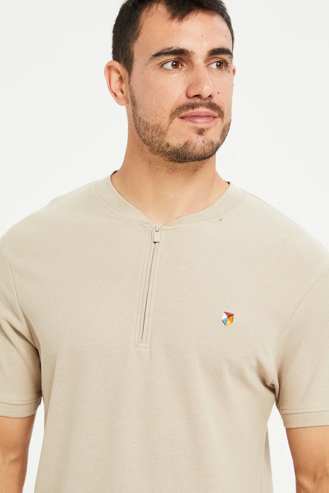 Men Beige Henley Polo Shirt sold by Redtag product image thumbnail 4