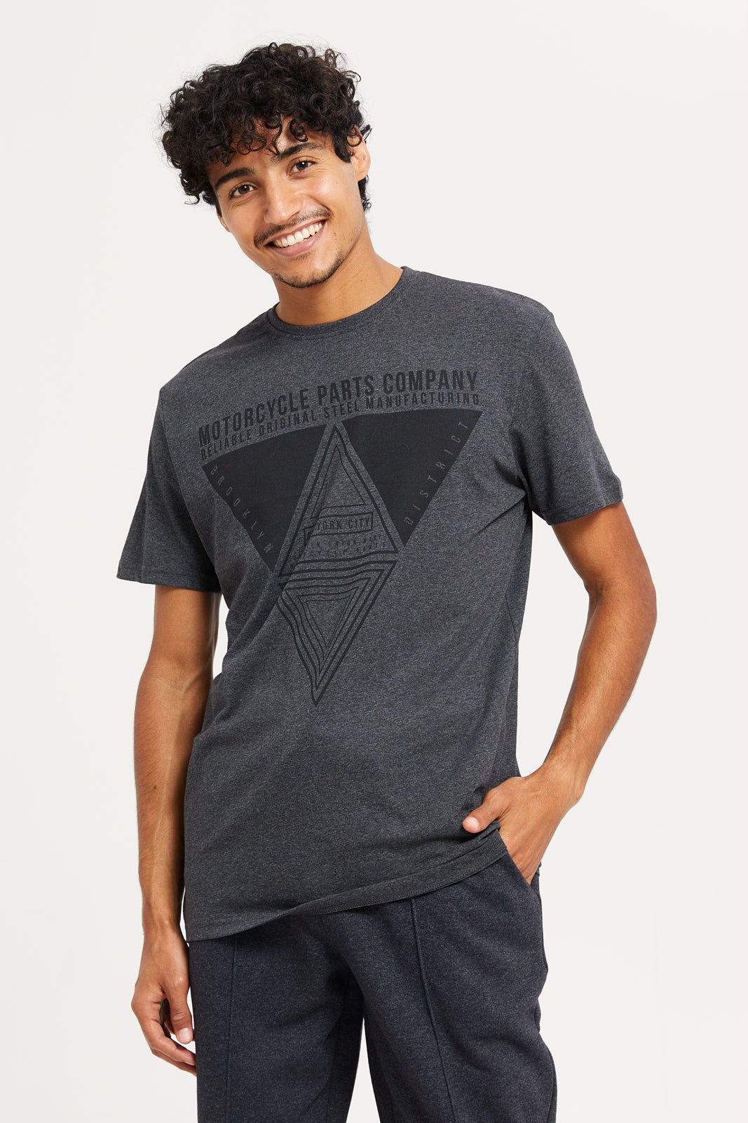 Men Charcoal Printed T-Shirt sold by Redtag