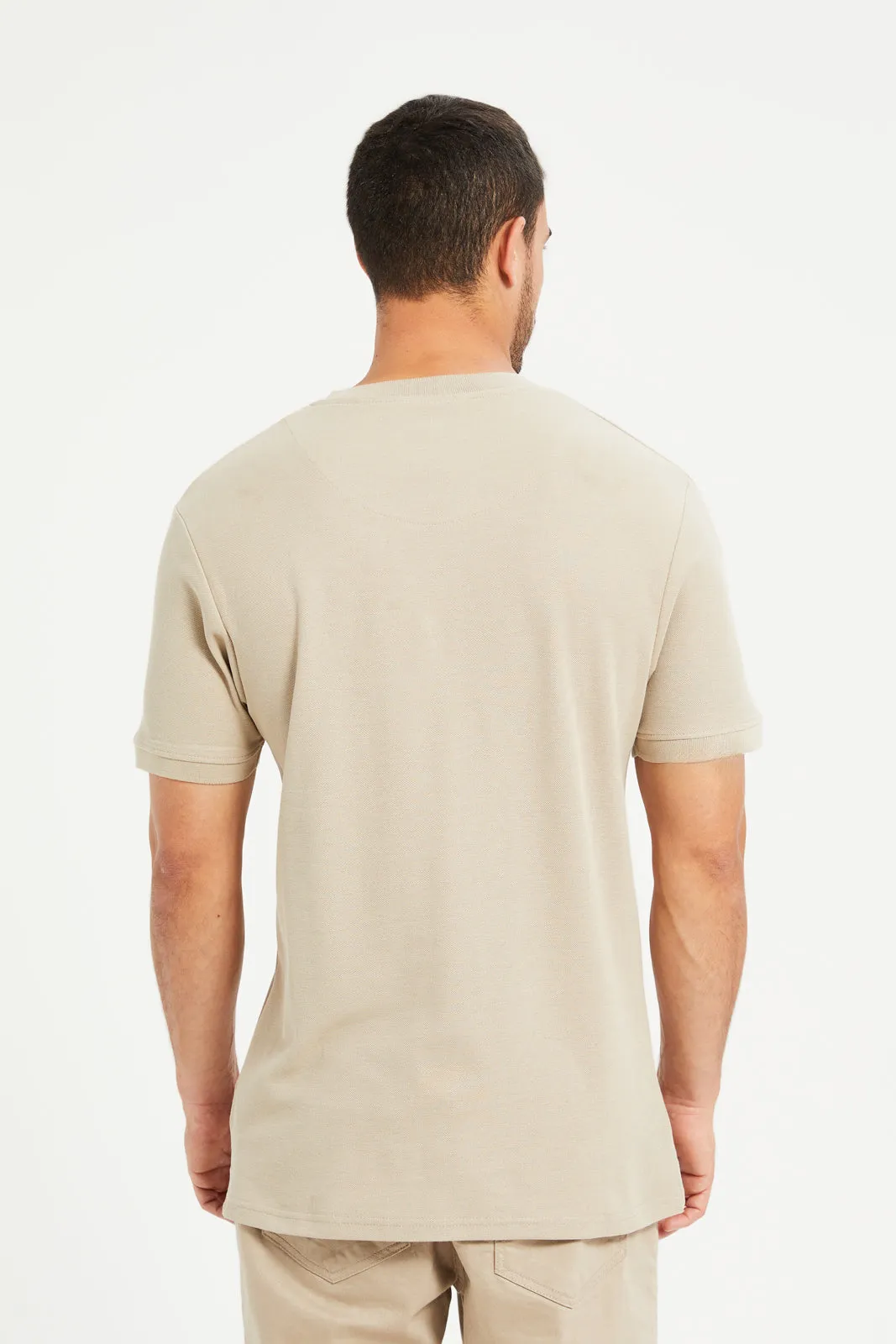 Men Beige Henley Polo Shirt sold by Redtag product image thumbnail 3