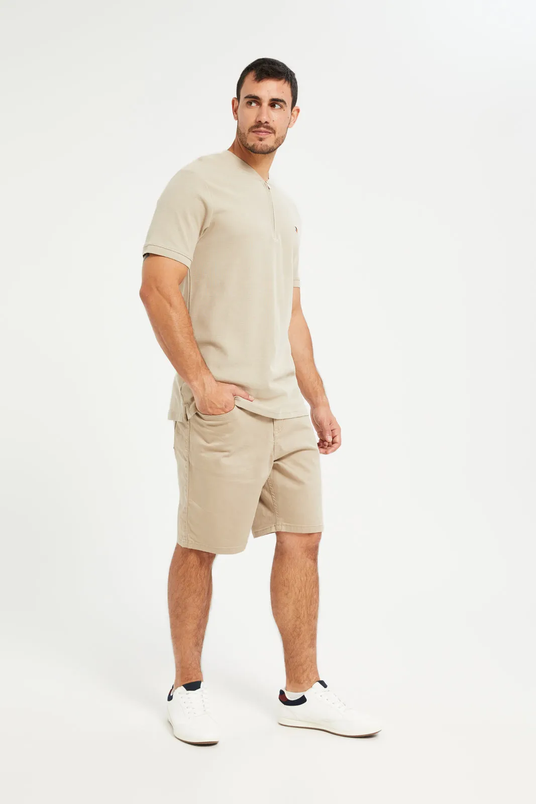 Men Beige Henley Polo Shirt sold by Redtag product image thumbnail 2