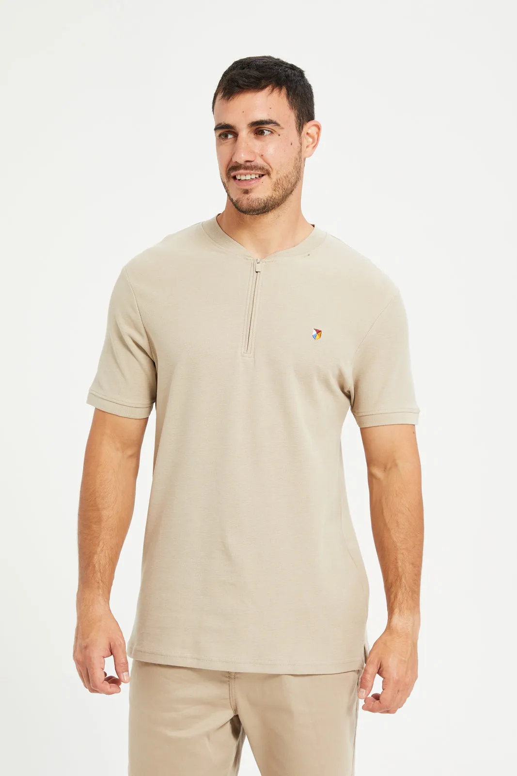 Men Beige Henley Polo Shirt sold by Redtag