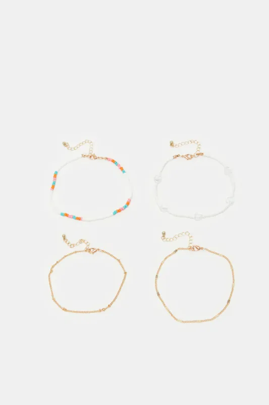 Women Assorted Embellished Anklets Set (4 Piece) sold by Redtag