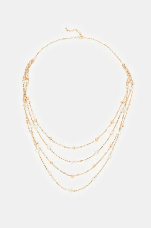 Women Gold Pearl Embellished Necklace sold by Redtag