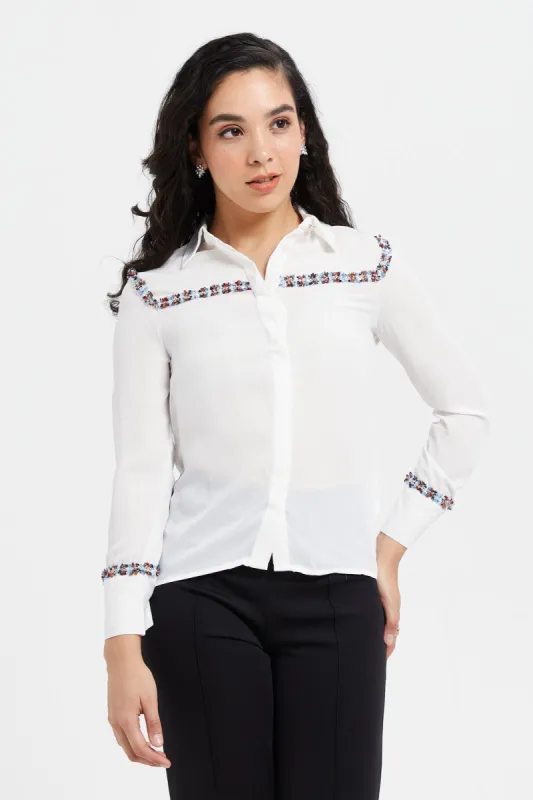 Women Ivory Embellished Detailed Shirt sold by Redtag