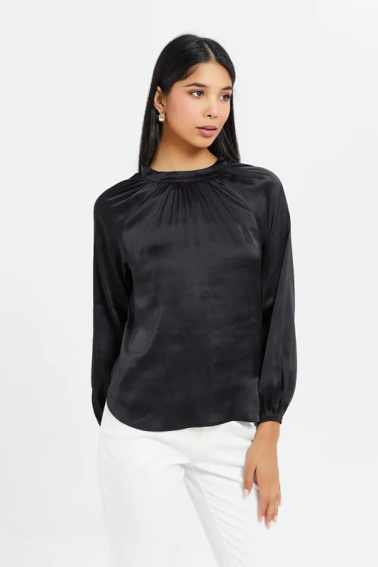Women Black Satin Blouse sold by Redtag