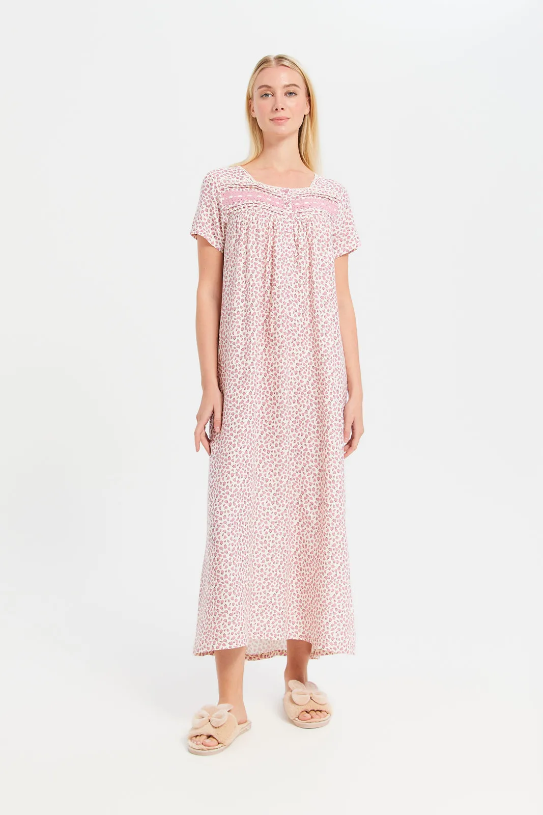 Women Pink And White Printed Nightgown sold by Redtag