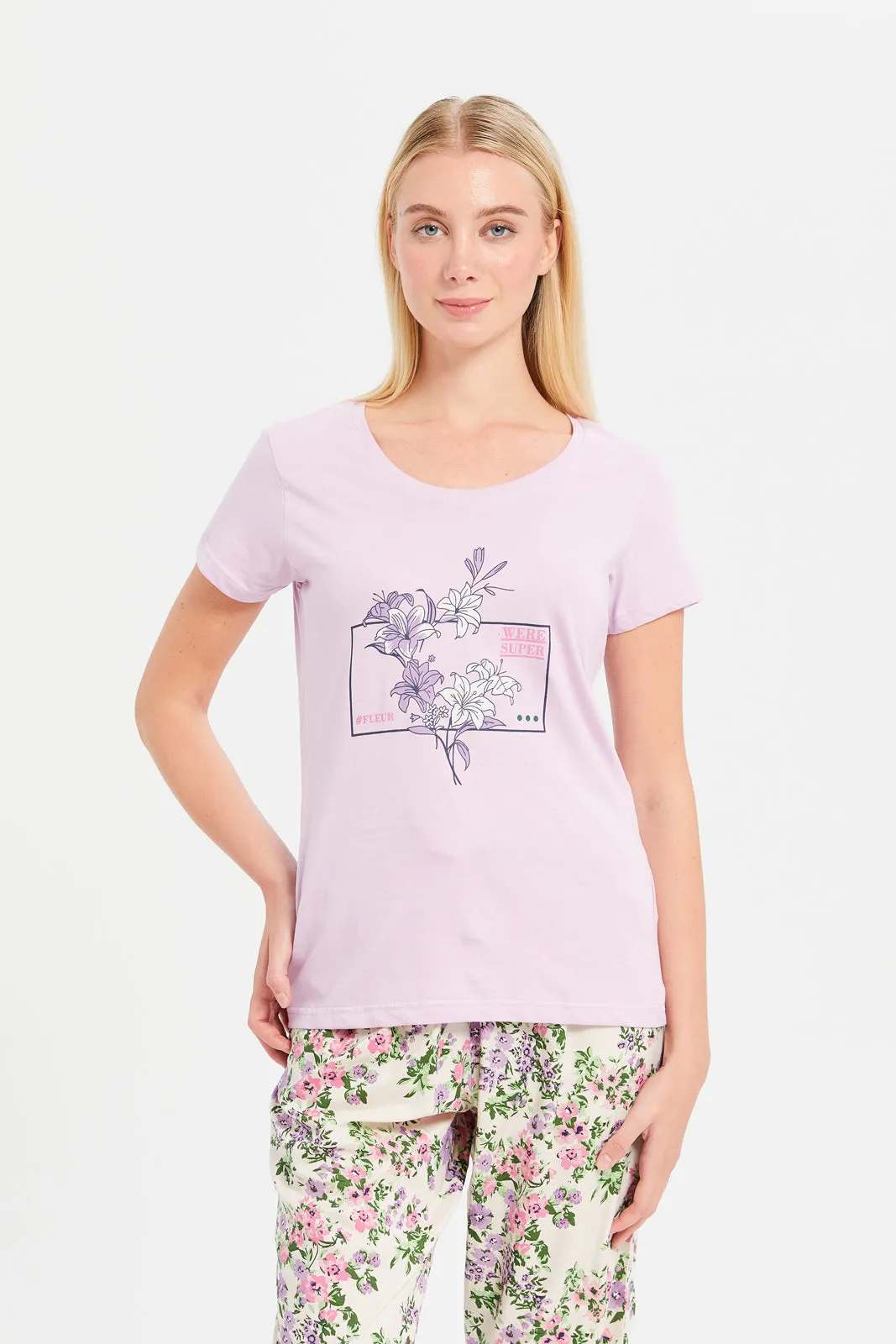 Women Purple And White Printed Pajama Set (2 Piece) sold by Redtag product image thumbnail 2