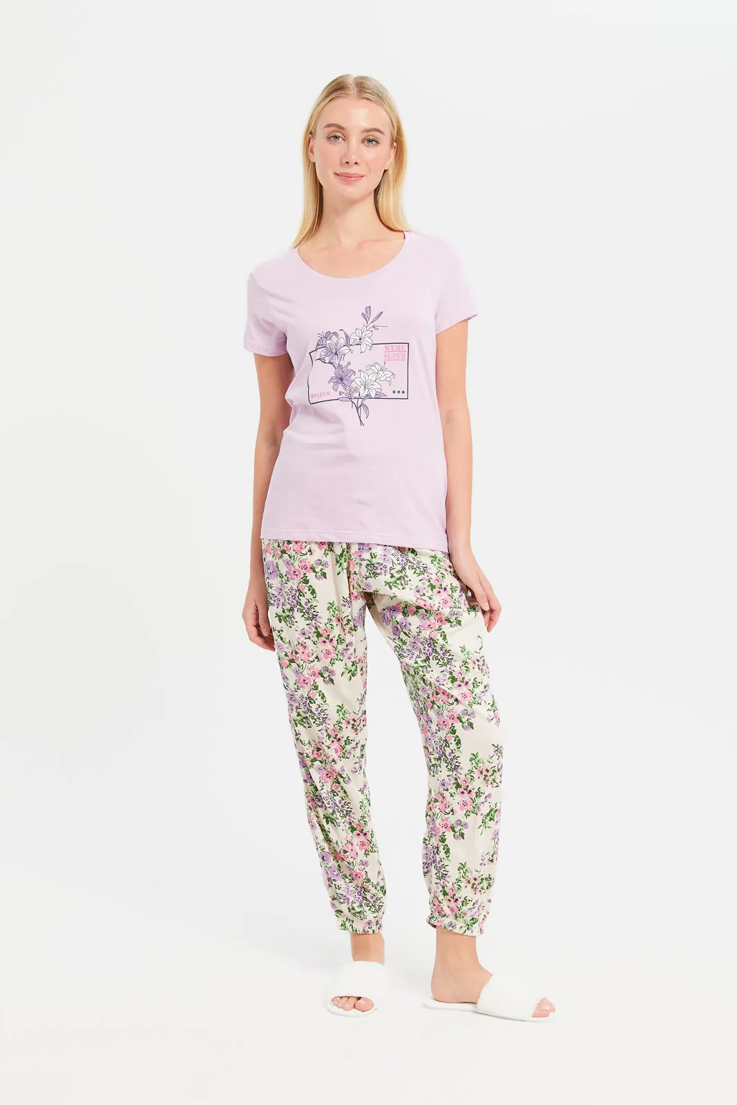 Women Purple And White Printed Pajama Set (2 Piece) sold by Redtag