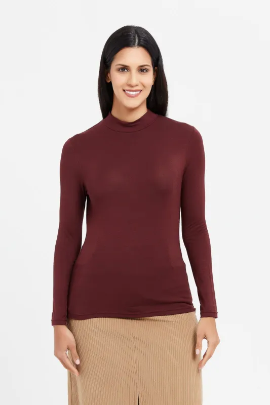 Women Brown Turtle Neck T-Shirt sold by Redtag