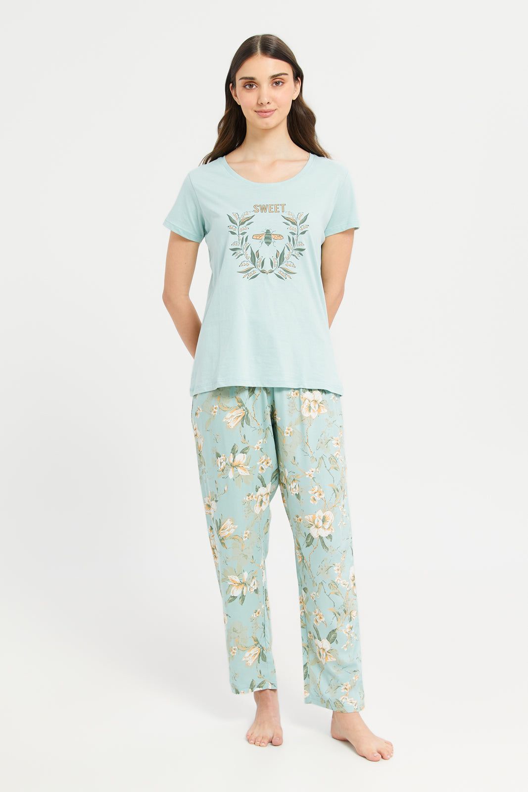 Women Mint Printed Pyjama Set (2 Piece) sold by Redtag