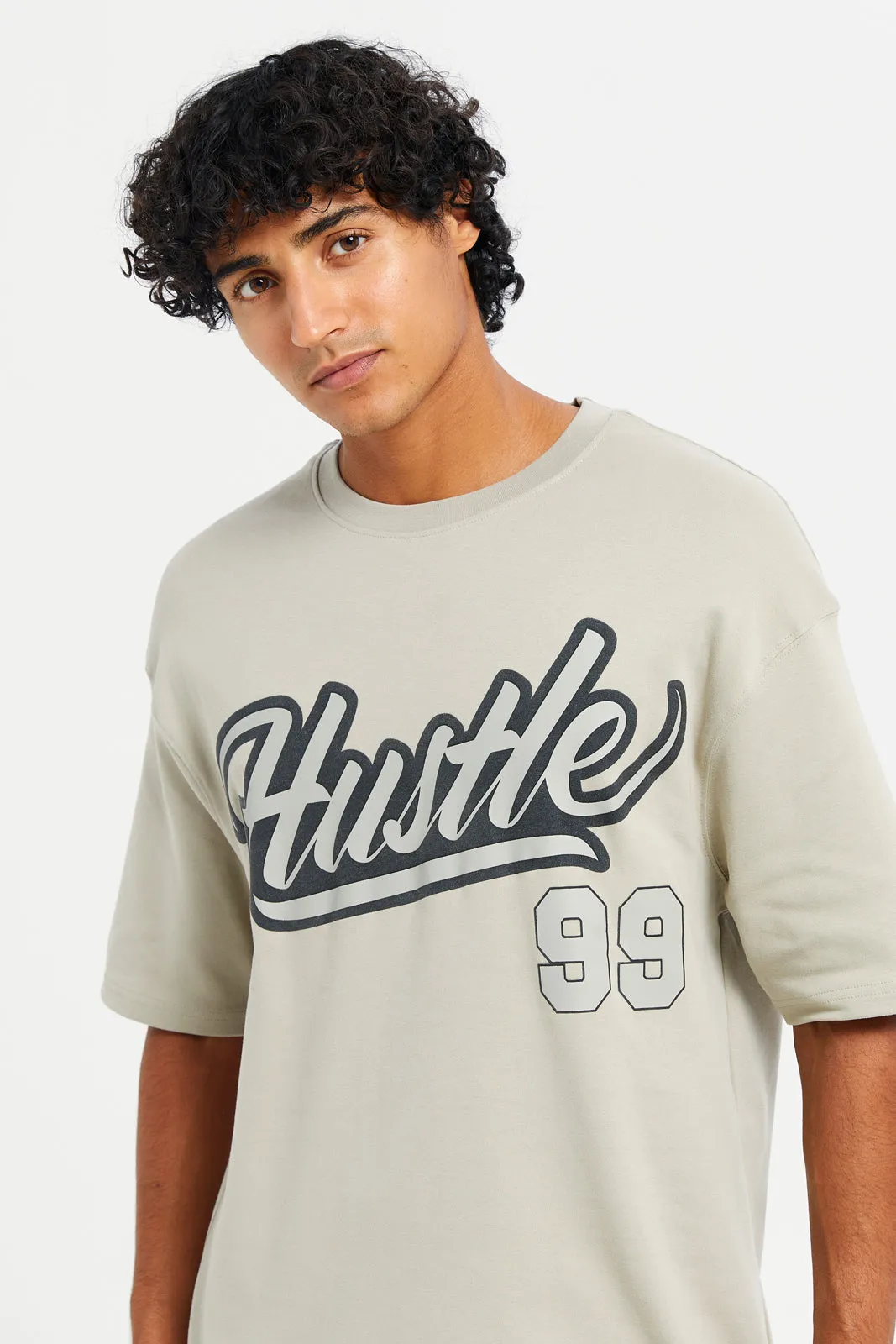 Men Beige Lounge T-Shirt sold by Redtag product image thumbnail 4