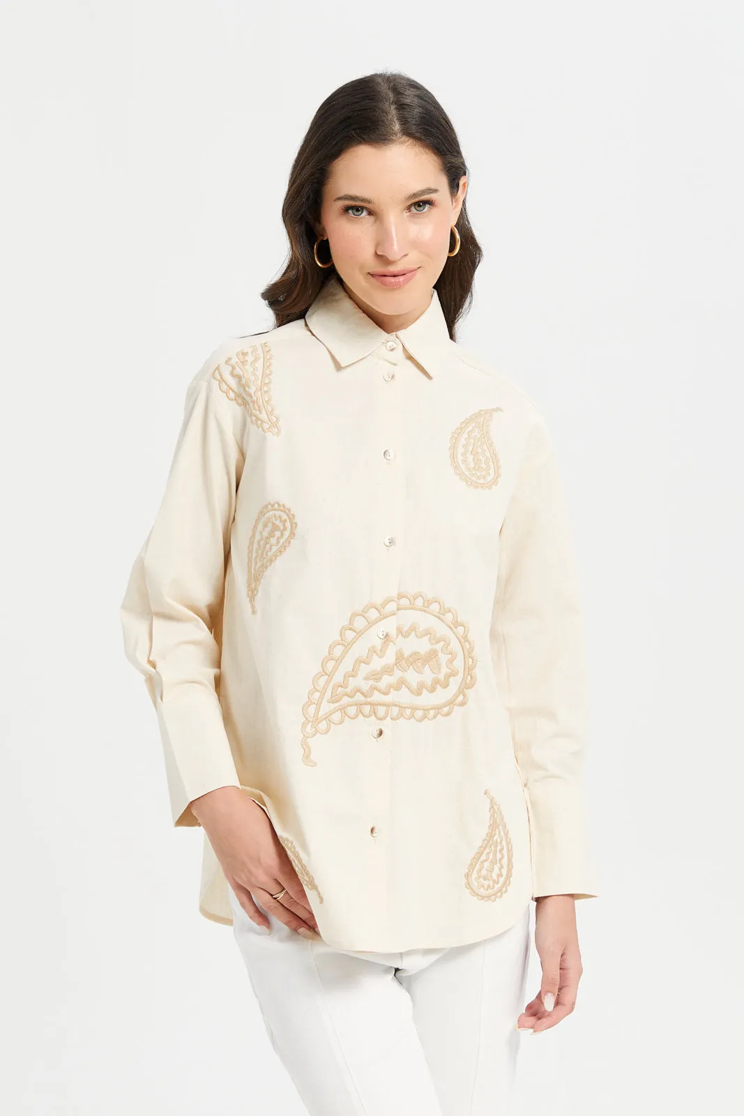 Women Ivory Embroidered Over Sized Shirt sold by Redtag