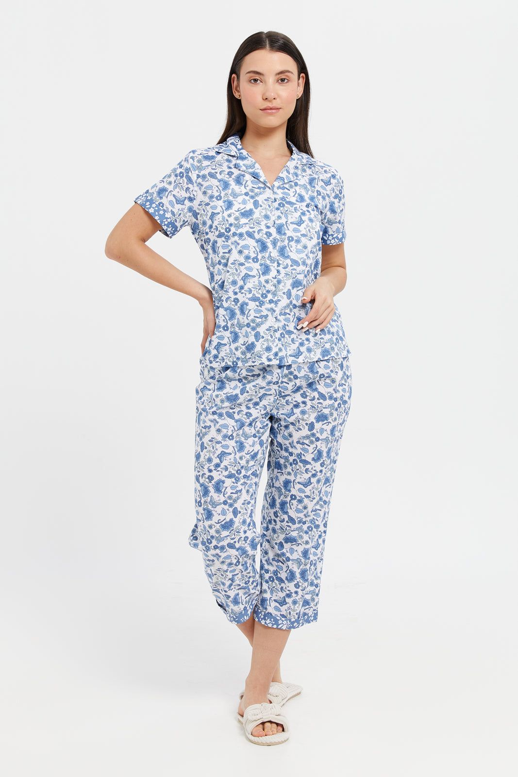 Women Blue Printed Short Sleeve Pyjama Set (2 Piece) sold by Redtag