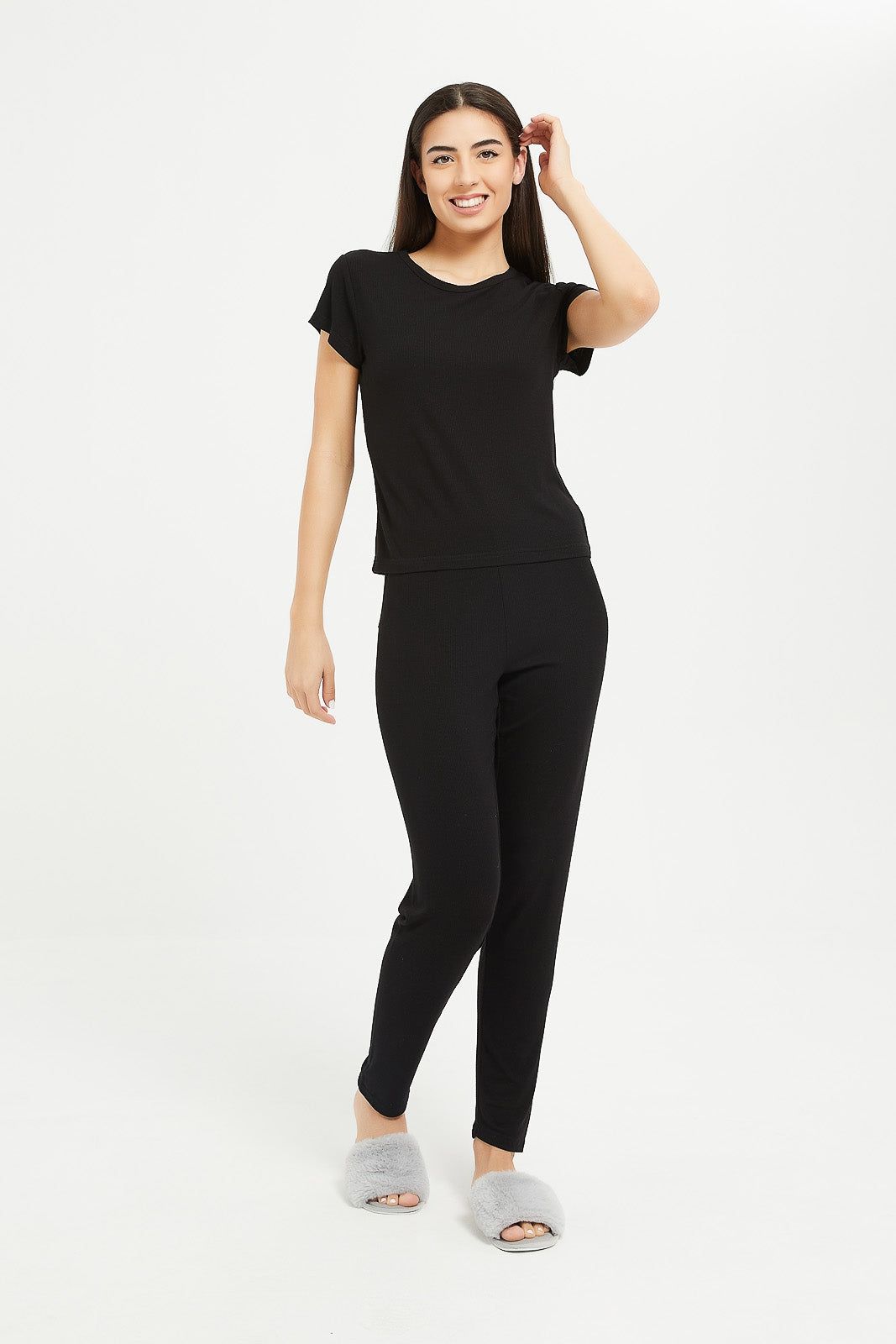 Women Black Solid Short Sleeve Pajama Set (2 Piece) sold by Redtag