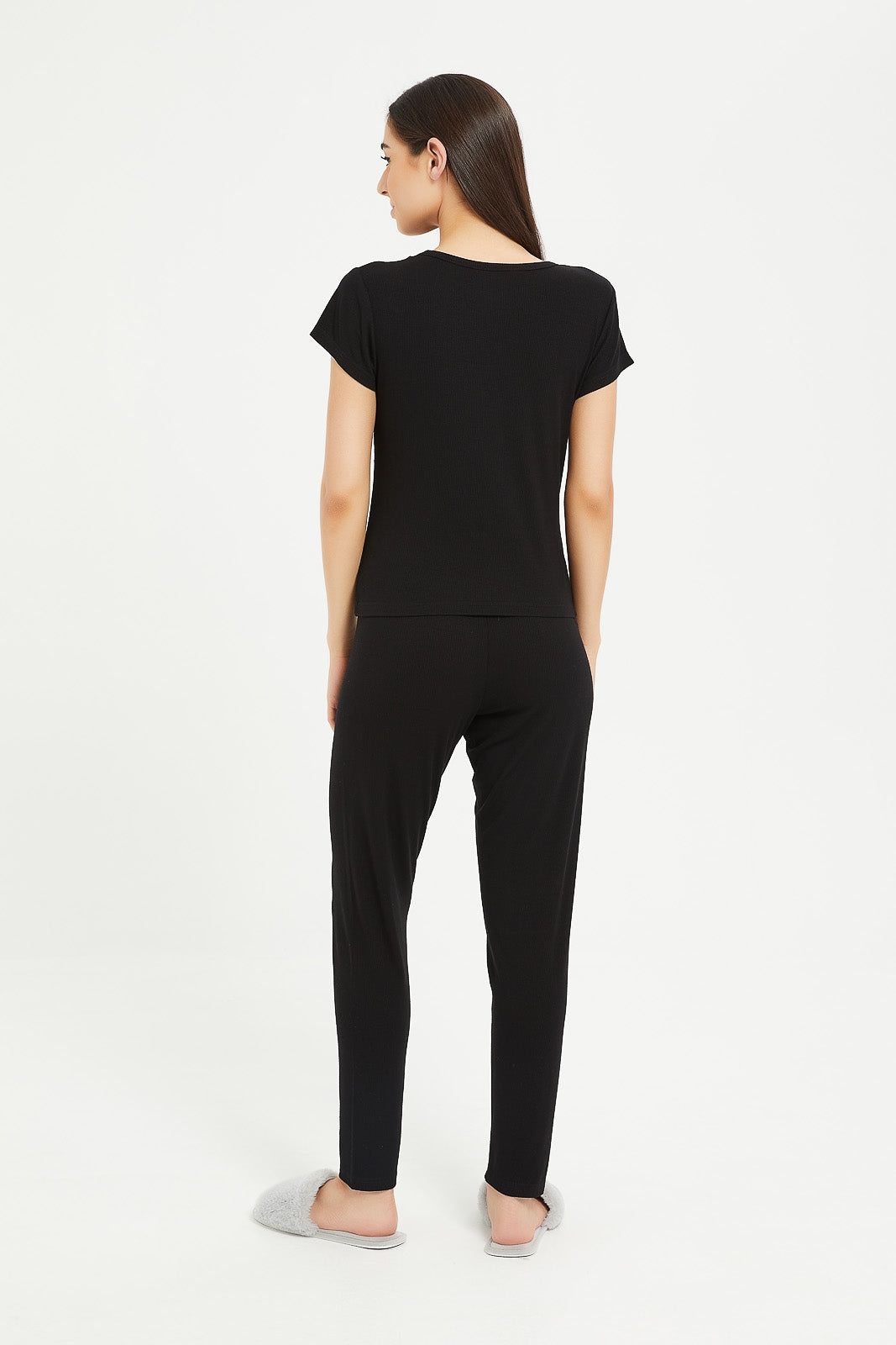 Women Black Solid Short Sleeve Pajama Set (2 Piece) sold by Redtag product image thumbnail 2