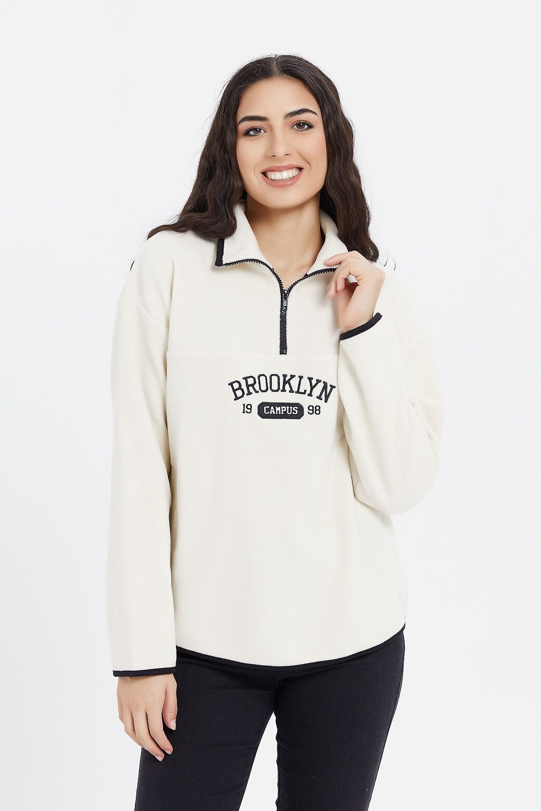Women Ivory Fleece Embroidered Sweatshirt sold by Redtag