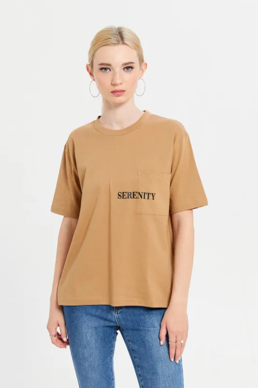 Women Brown Boxy Printed T-Shirt sold by Redtag