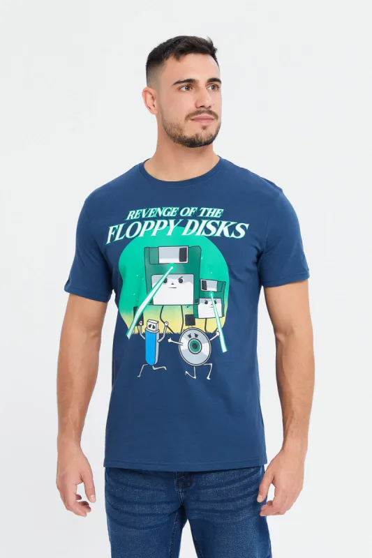 Men Navy Floppy Disk Printed T-Shirt sold by Redtag