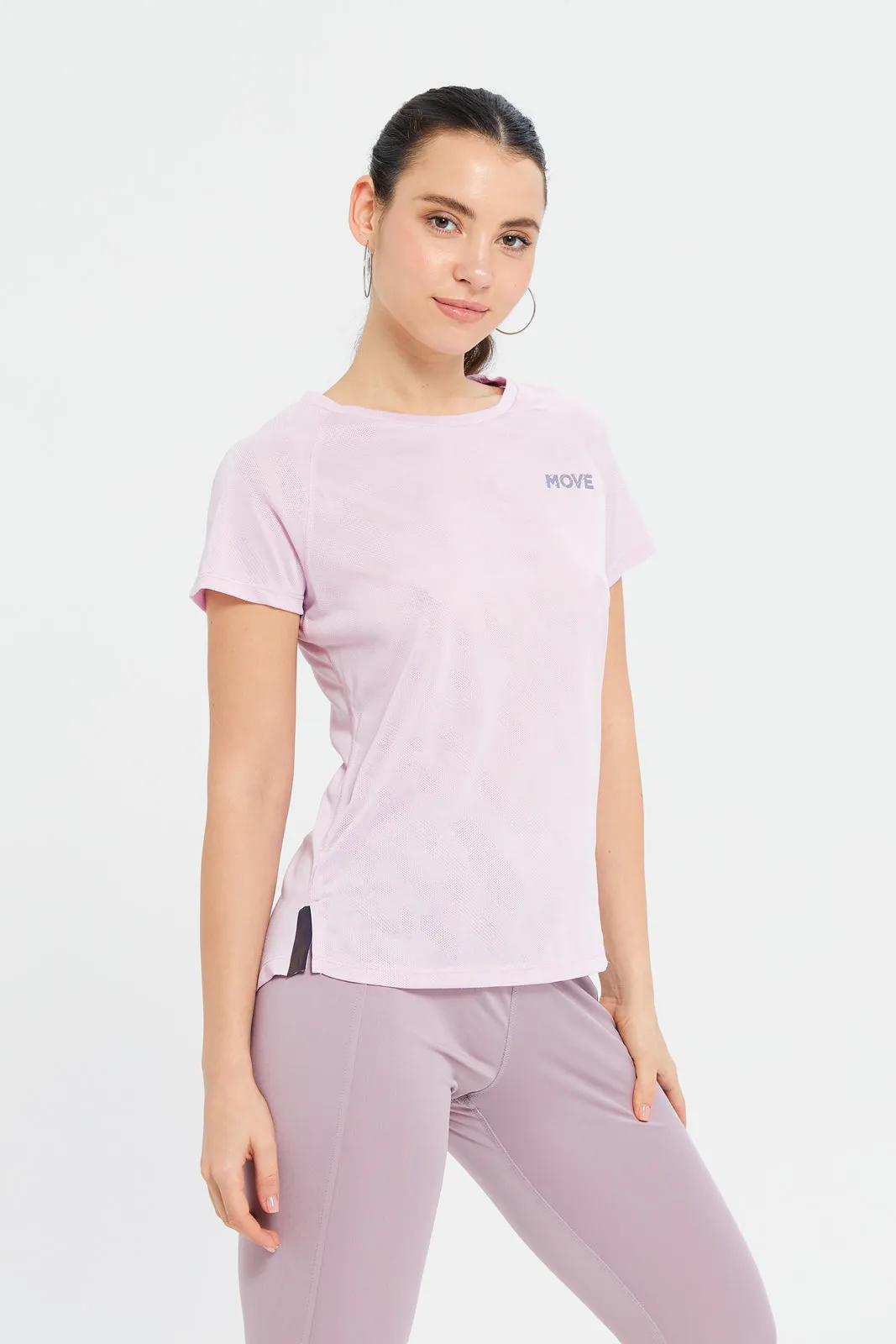 Women Lilac Jacquard Performance Active Te-Shirt sold by Redtag
