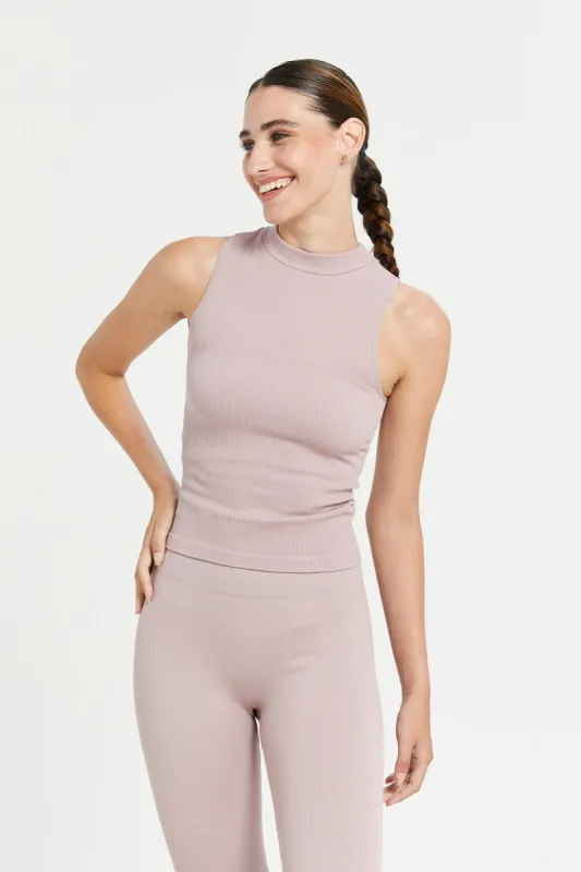 Beige Pink Seam Less T Shirt sold by Redtag