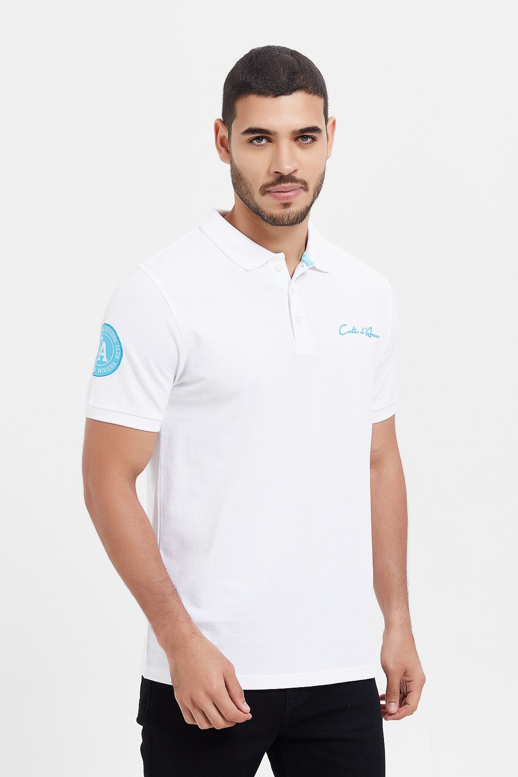 Men White Varsity Sports Polo Shirt sold by Redtag