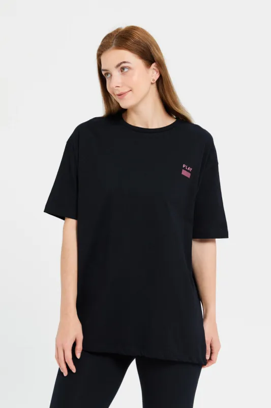 Women Black Plain Oversized T-Shirt sold by Redtag
