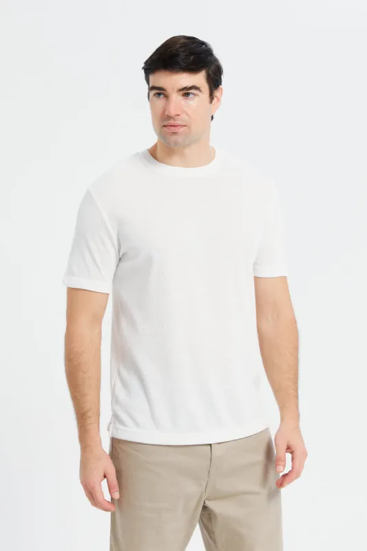 Men White Oversize Textured T-Shirt sold by Redtag